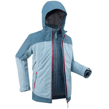 3-in-1-Jacke Winterwandern SH500 X-Warm wasserdicht -16 °C Kinder 122–170 eisblau 