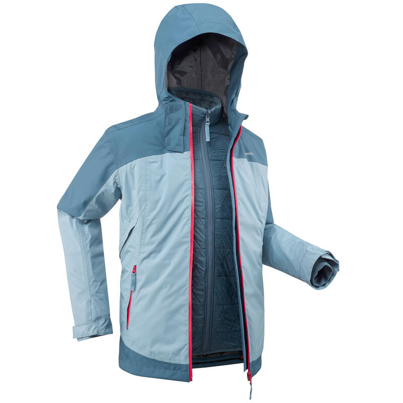 Dívčí turistická nepromokavá zimní bunda 3v1 SH 500 X-Warm