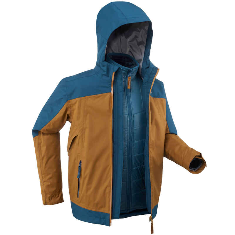 3-in-1-Jacke Winterwandern SH500 X-Warm wasserdicht -16 °C Kinder 122–170 braun
