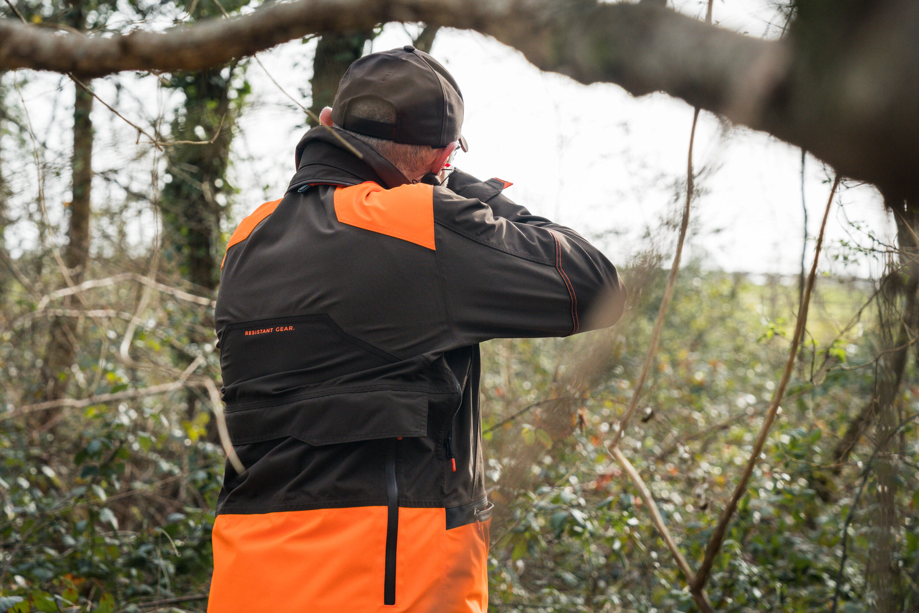 Veste chasse impermeable renfort fluo marron 900 becasse 7/29