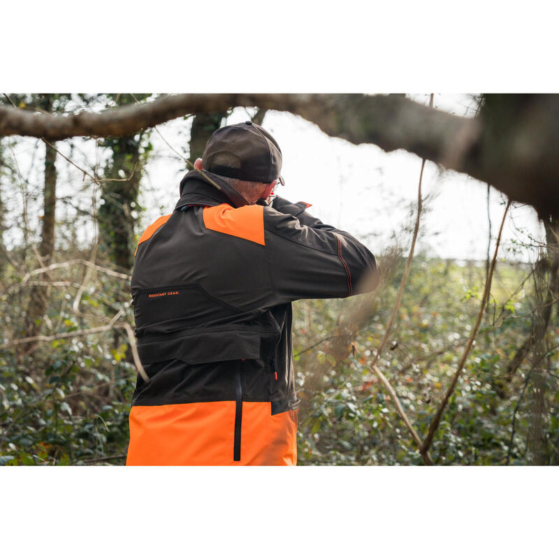 VESTE CHASSE IMPERMEABLE RENFORT FLUO MARRON 900 BECASSE