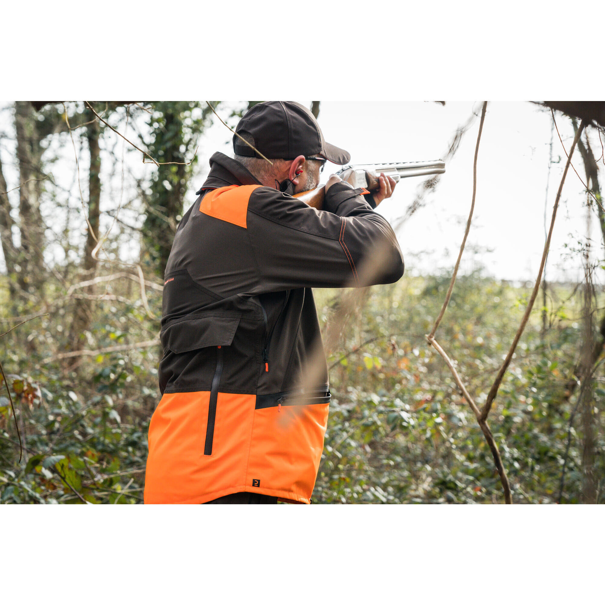 Fluorescent-reinforced waterproof hunting jacket brown 900 becasse