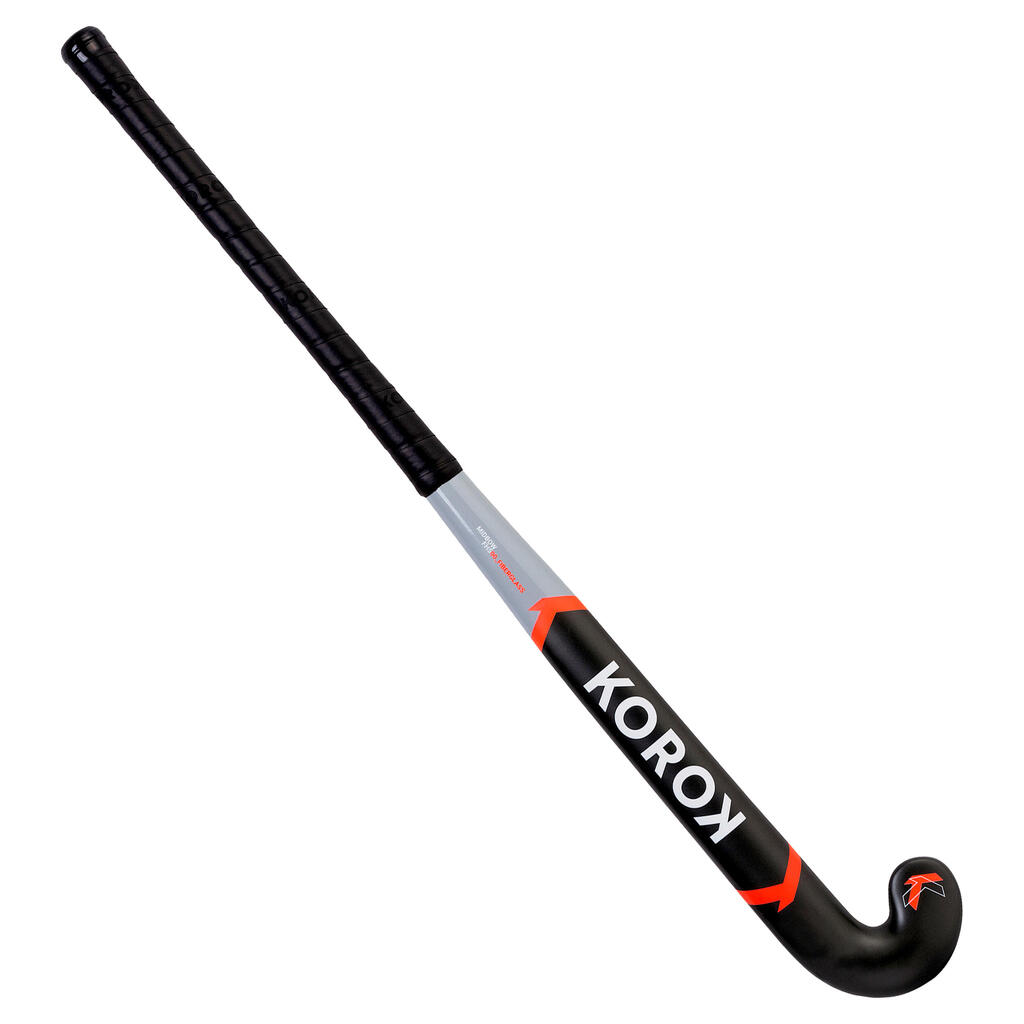 Kids' Fibreglass Mid Bow Field Hockey Stick FH500 - Grey/Turquoise