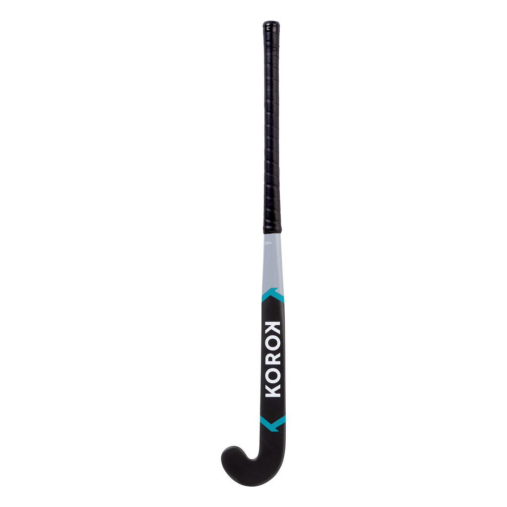 Detská hokejka FH500 na pozemný hokej mid bow sklené vlákno sivo-tyrkysová