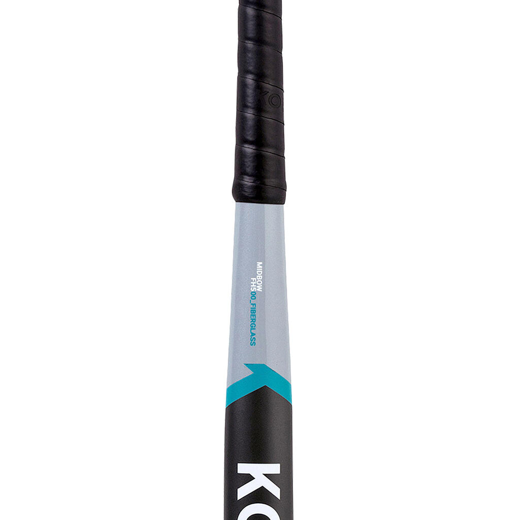 Kids' Fibreglass Mid Bow Field Hockey Stick FH500 - Grey/Turquoise