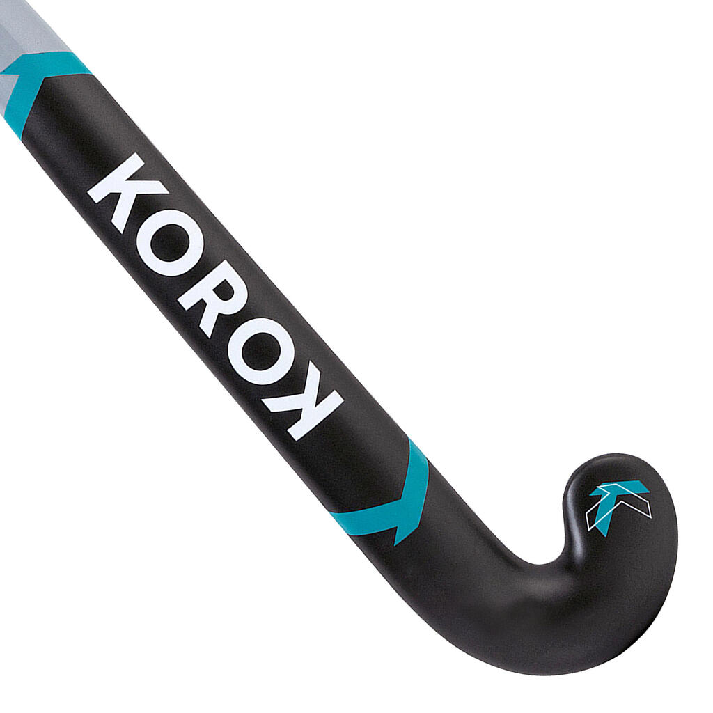 Kids' Fibreglass Mid Bow Field Hockey Stick FH500 - Grey/Turquoise