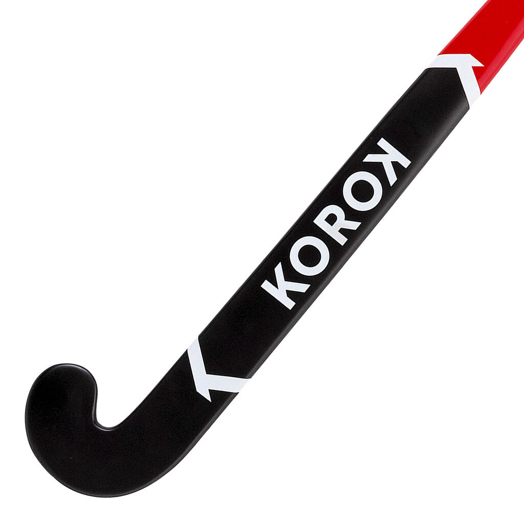 Hokejka na pozemný hokej pre začiatočníkov sklené vlákno midbow FH100 čierno-biela