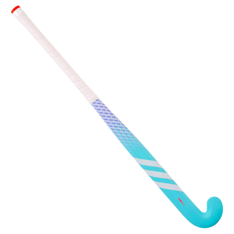 Stick de hockey ado fibre de verre mid bow Fabela 8. turquoise blanc