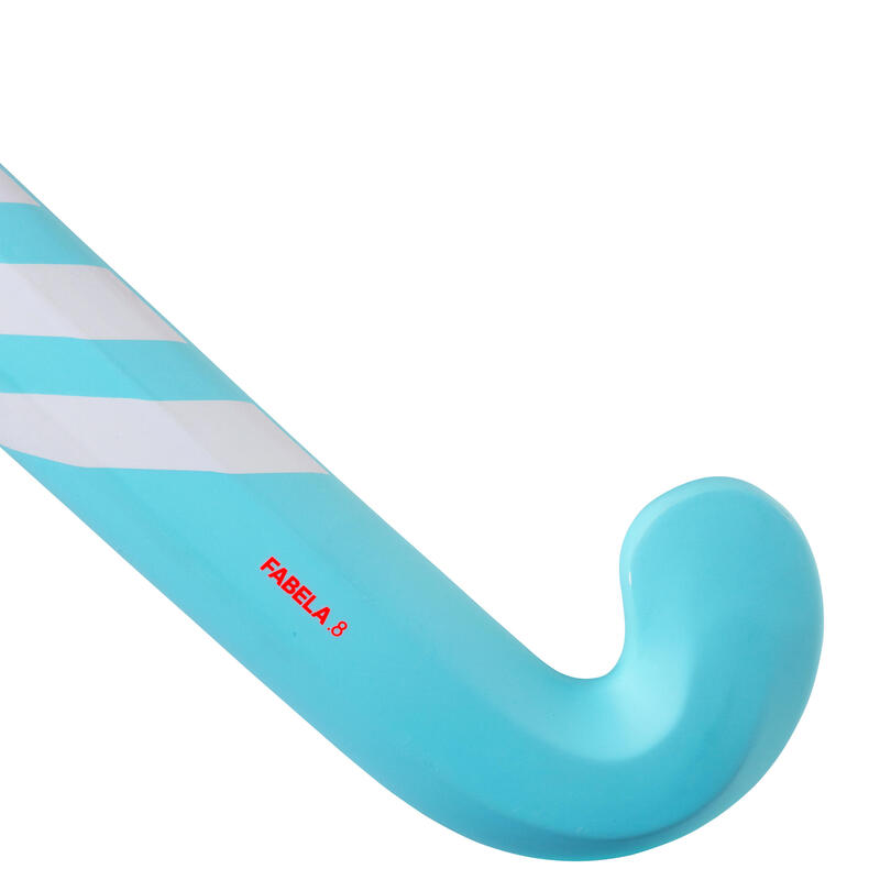 Stick de hockey ado fibre de verre mid bow Fabela 8. turquoise blanc