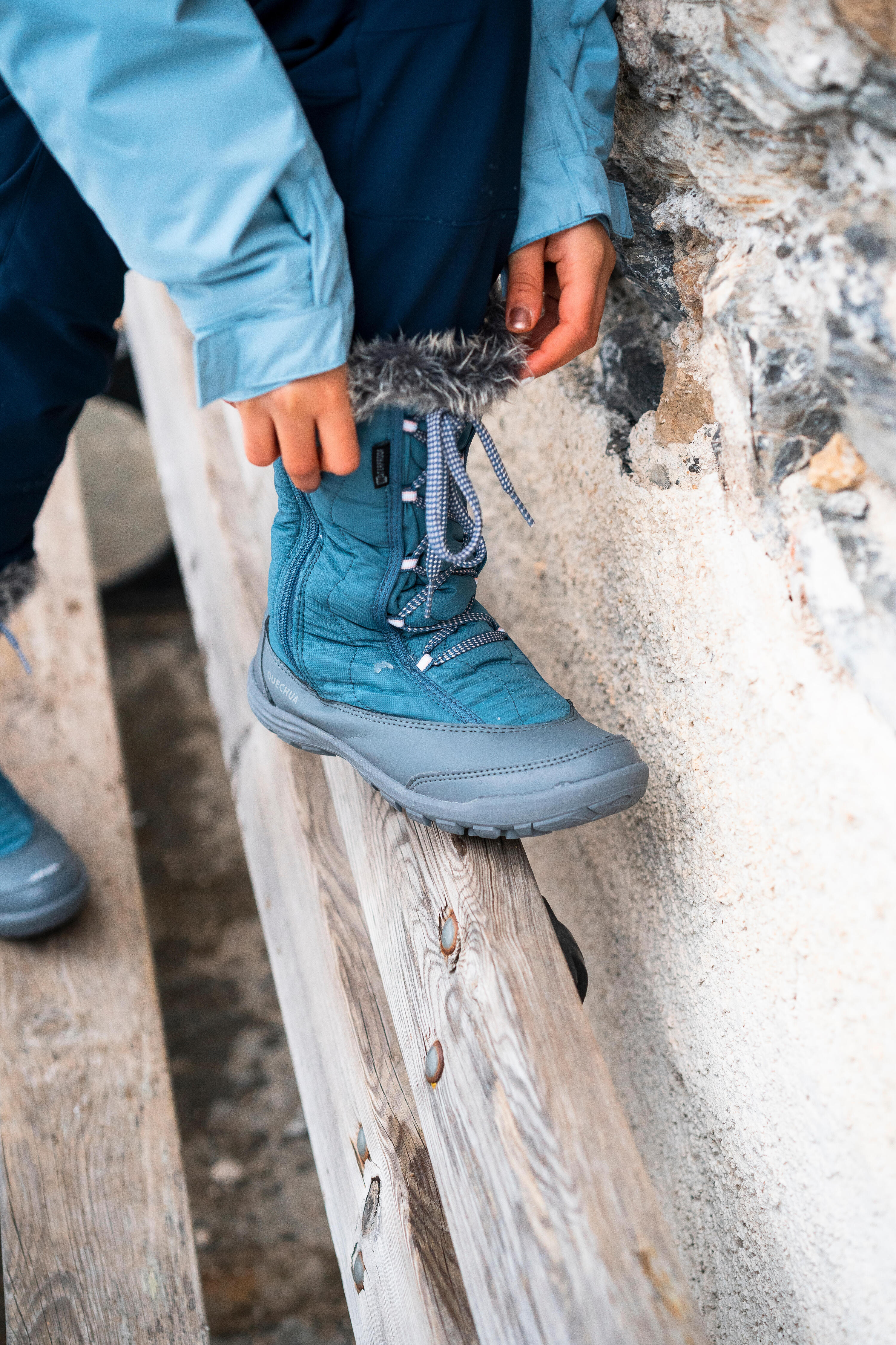 Bottes de neige chaudes et imperméables de randonnée fille 30-38, SH500 zip bleu