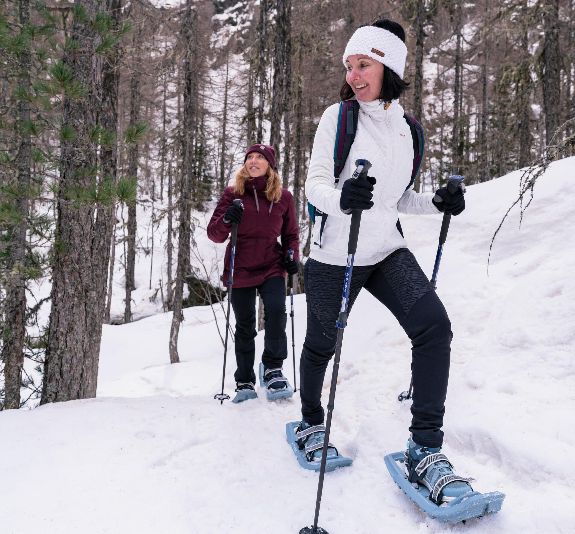 two women snowshoeing