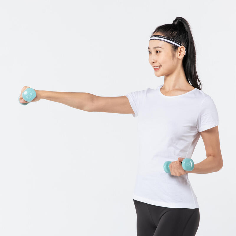 Women's Pilates & Gentle Gym 100% Cotton Sport T-Shirt 100 - White