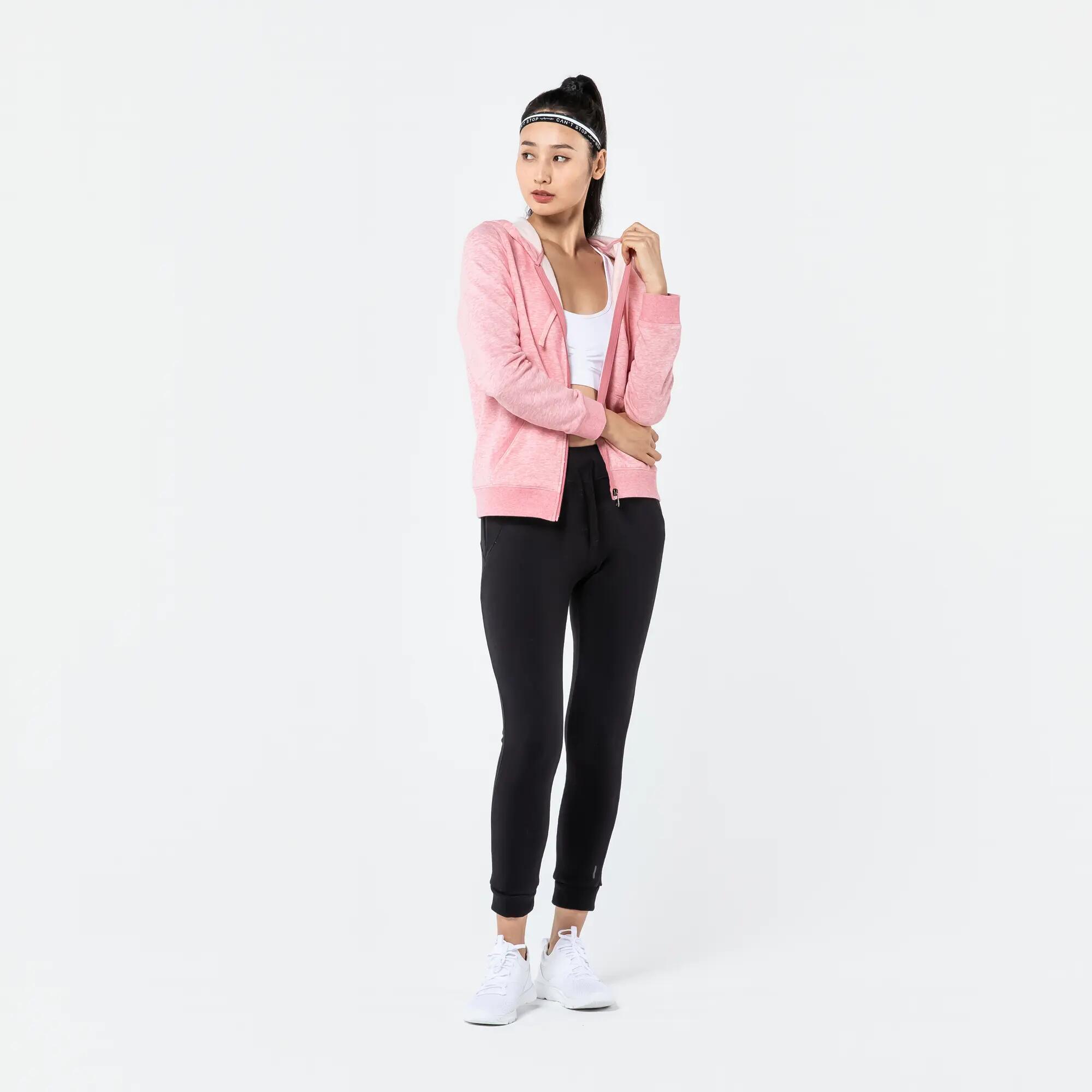 Women's Zip-Up Fitness Hoodie 500 - Pink 4/6