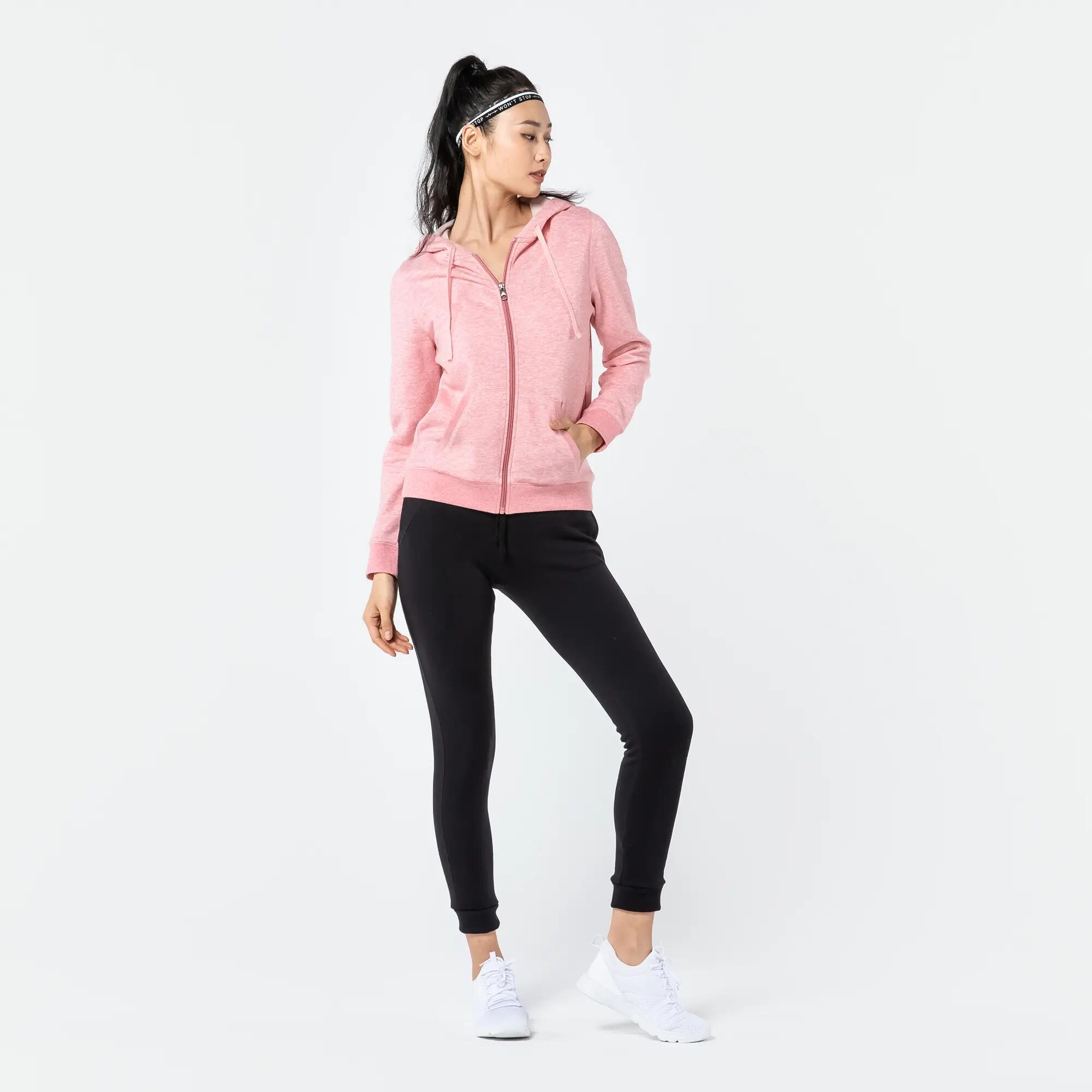 Women's Zip-Up Fitness Hoodie 500 - Pink 3/6