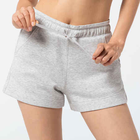 Women's Straight-Cut Cotton Fitness Shorts With Pocket - Grey