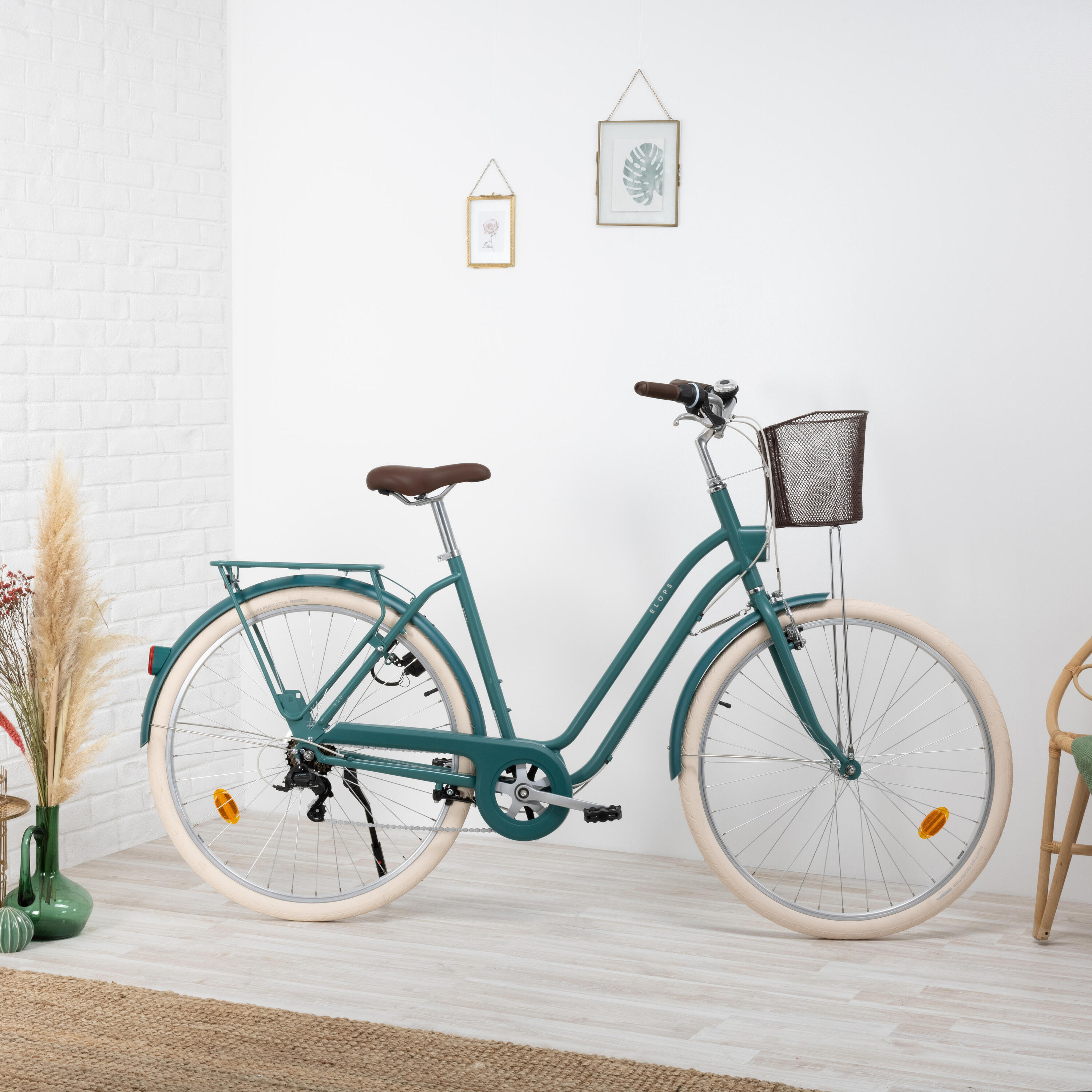 Bicicleta urbana clásica cuadro bajo 28 pulgadas 6 V Elops 520 verde 8/8