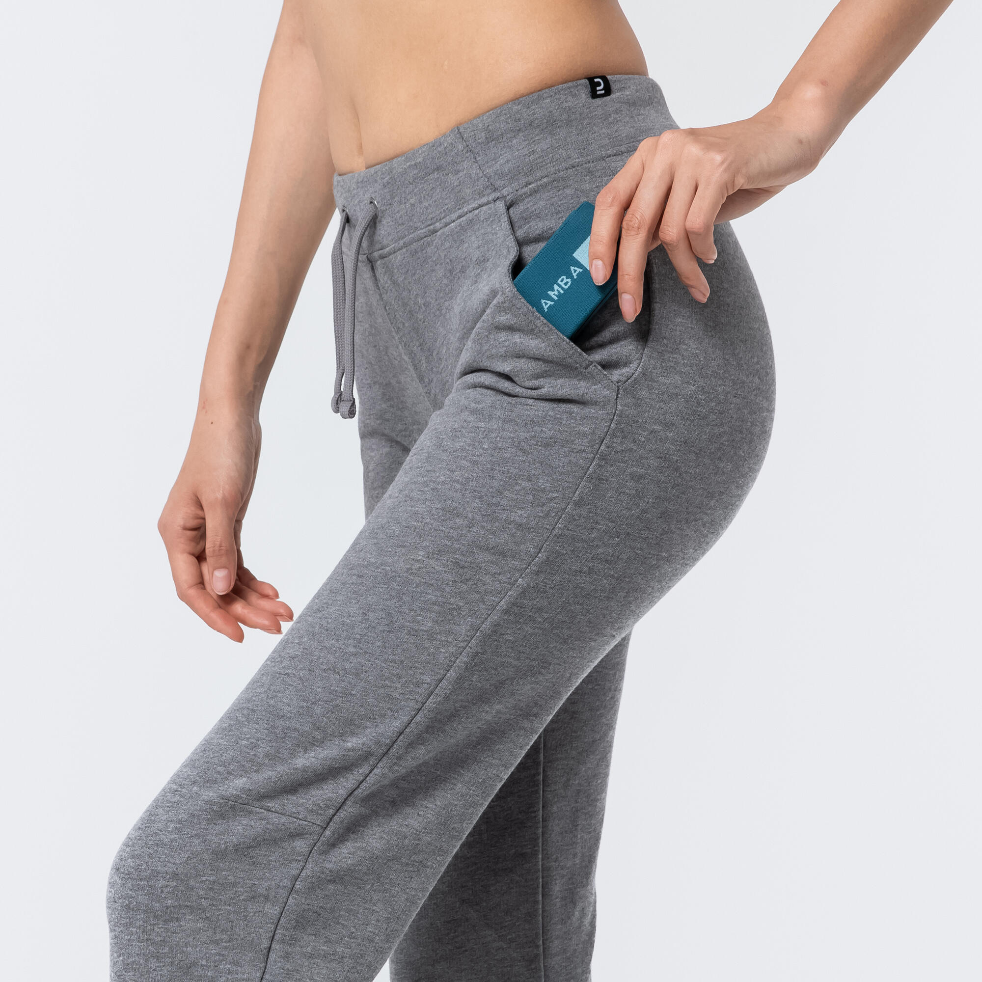 Women's Straight Cut Cotton Jogging Fitness Bottoms With Pocket 500 - Grey 4/5