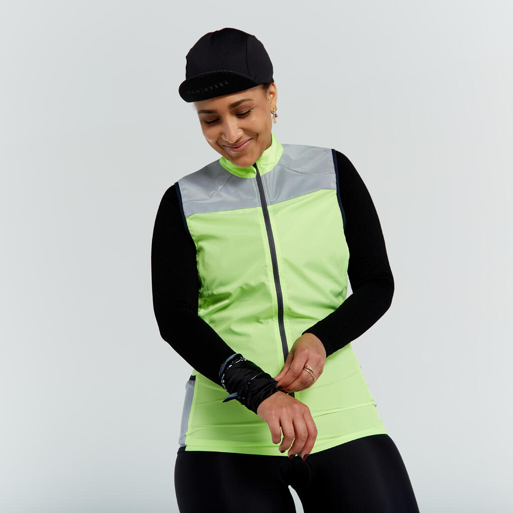 Women's Hi-Vis Windproof Cycling Gilet - Neon Yellow