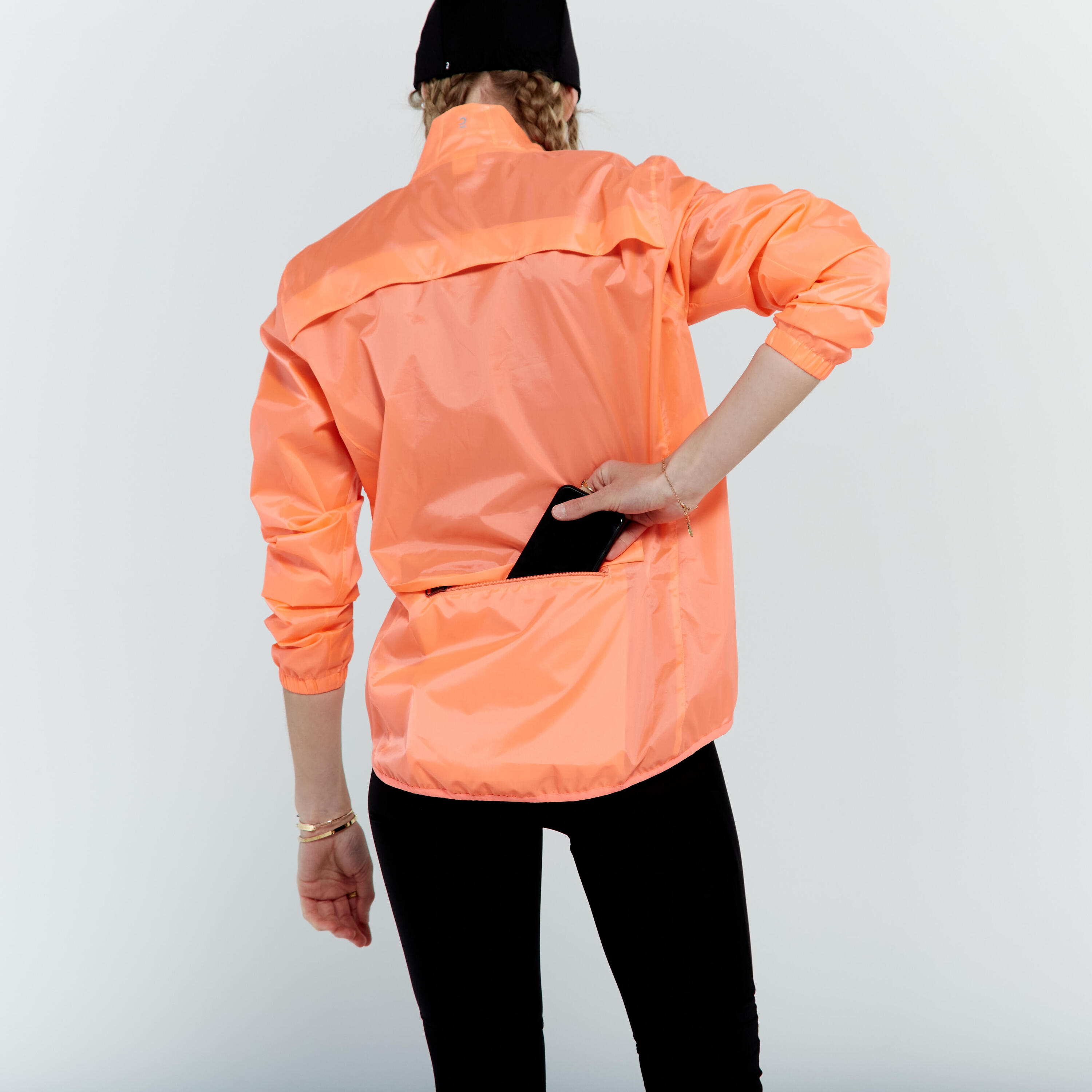 Women's Cycling Rainproof Jacket 100 - Coral 5/5