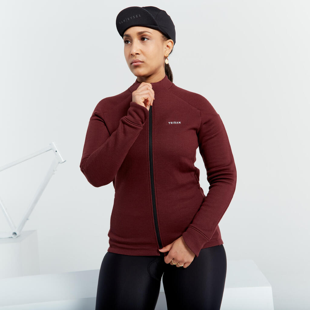 Women's Merino Long-Sleeved Cycling Jersey GRVL900 - Burgundy