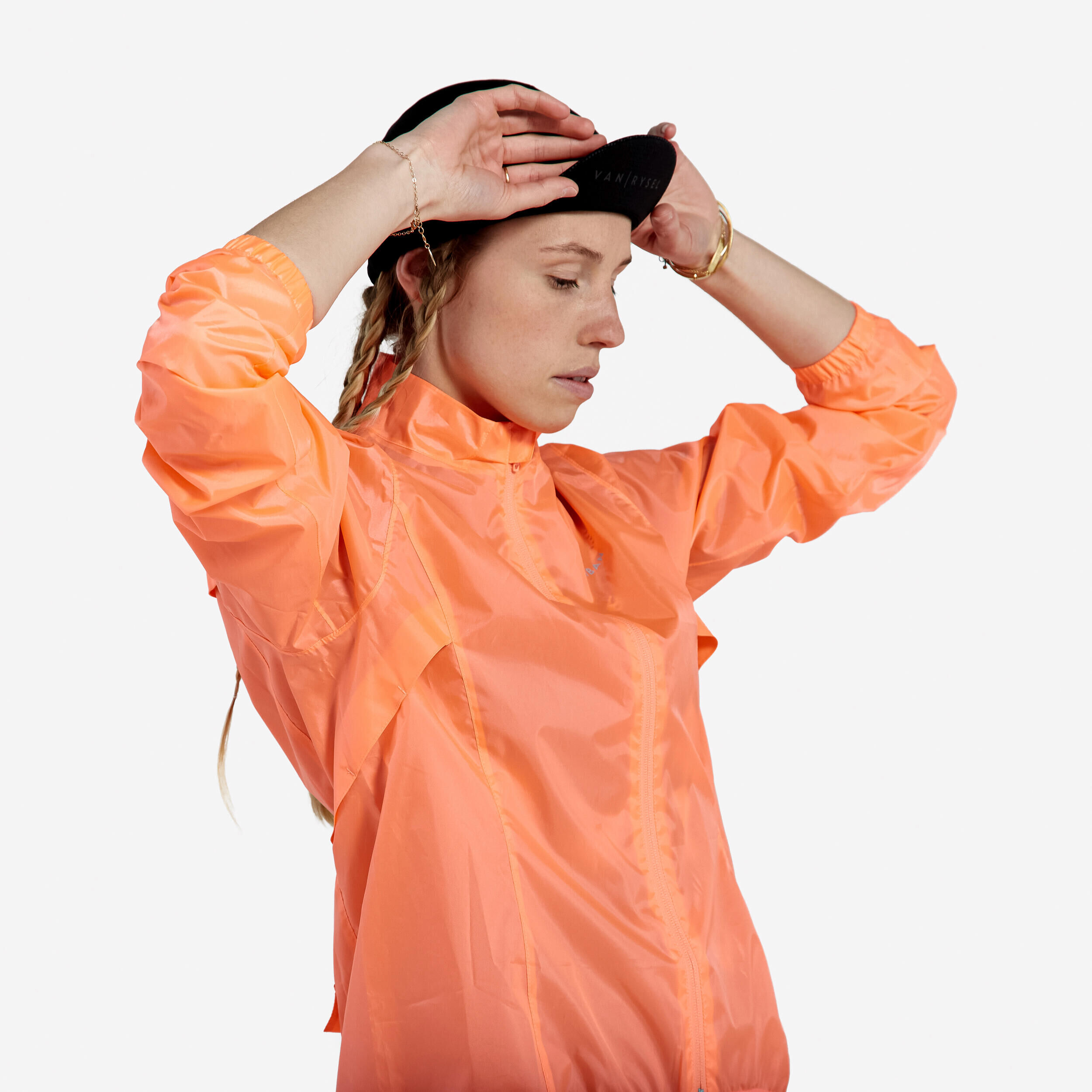 VAN RYSEL Women's Cycling Rainproof Jacket 100 - Coral