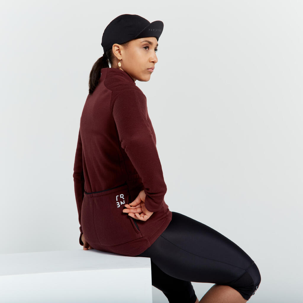 Women's Merino Long-Sleeved Cycling Jersey GRVL900 - Burgundy