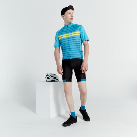 Men's Short-Sleeved Warm Weather Road Cycling Jersey RC100 Marinière/Blue/Yellow