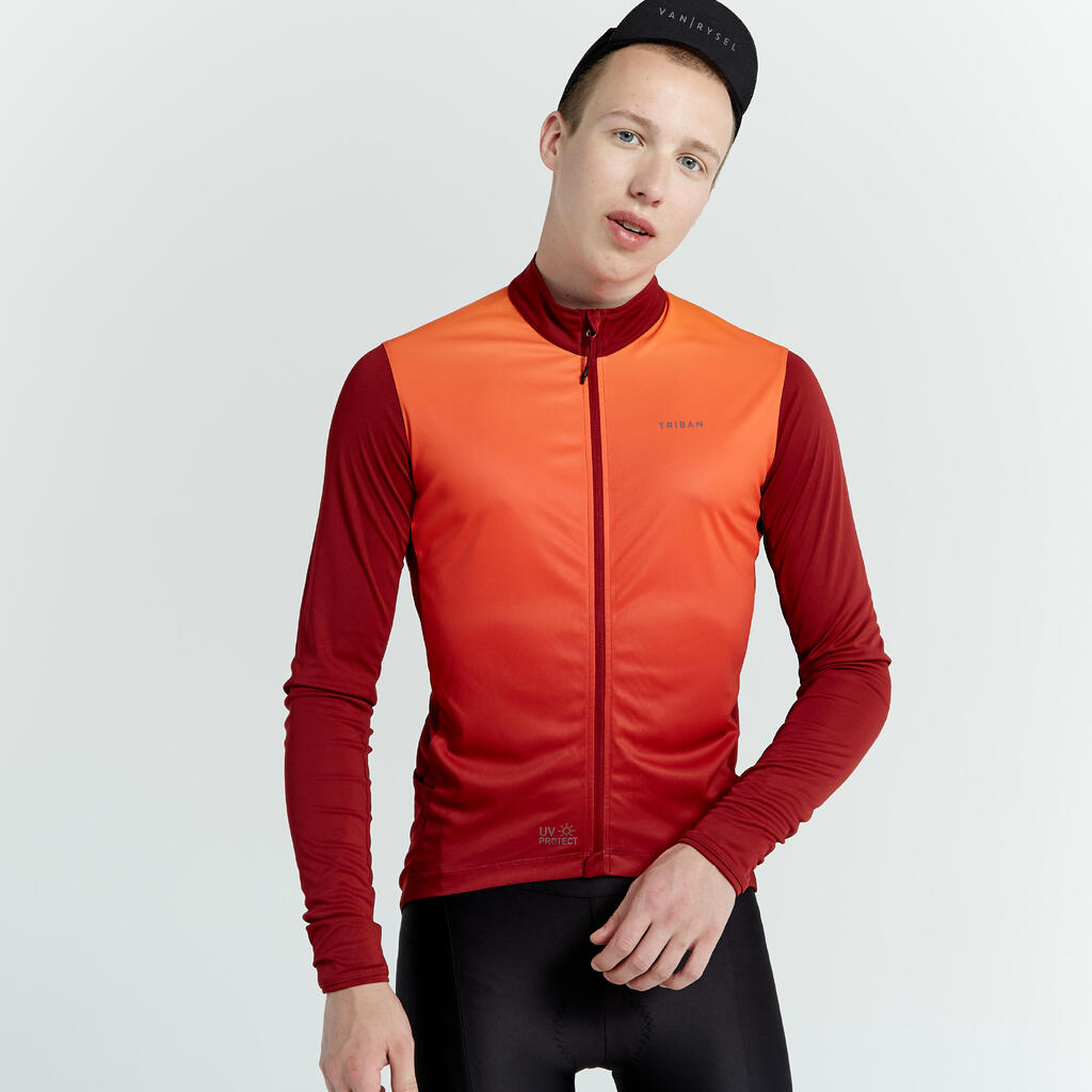 Fahrradtrikot Rennrad langarm UV Schutz RC500 Herren dunkelrot 