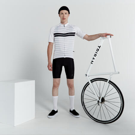 Men's Short-Sleeved Warm Weather Road Cycling Jersey RC100 - Marinière/White