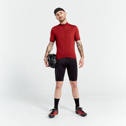 Men's Merino Short-Sleeved Cycling Jersey GRVL900 - Burgundy