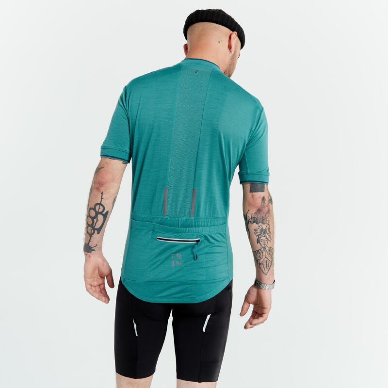 MAILLOT VELO MANCHES COURTES GRAVEL 900 70% MERINOS VERT