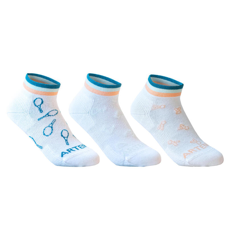 Dětské polovysoké tenisové ponožky RS160 bílé, modré, s logem 3 páry 
