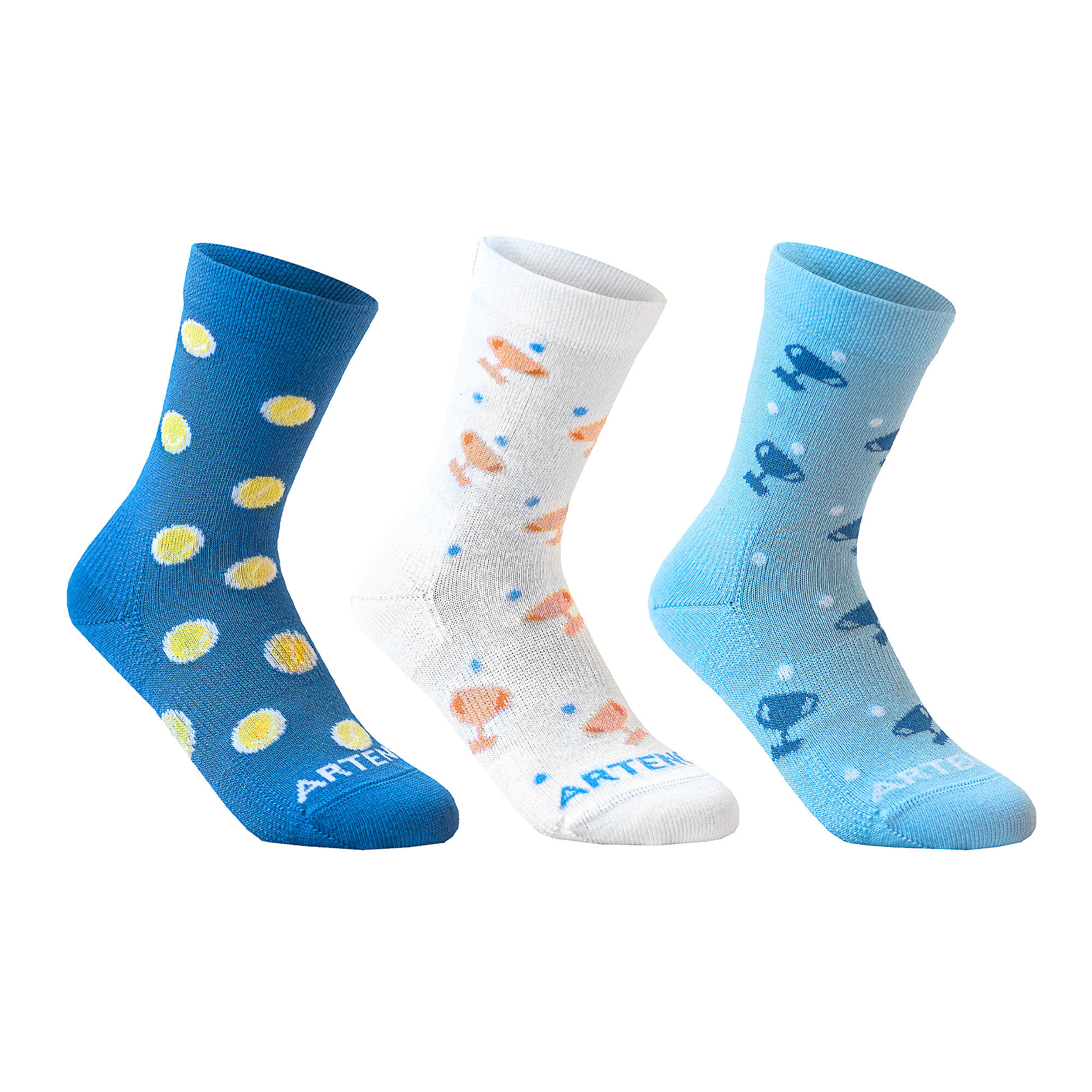 Kids' High Sports Socks Tri-Pack RS 160 - White/Sky Blue 5/5