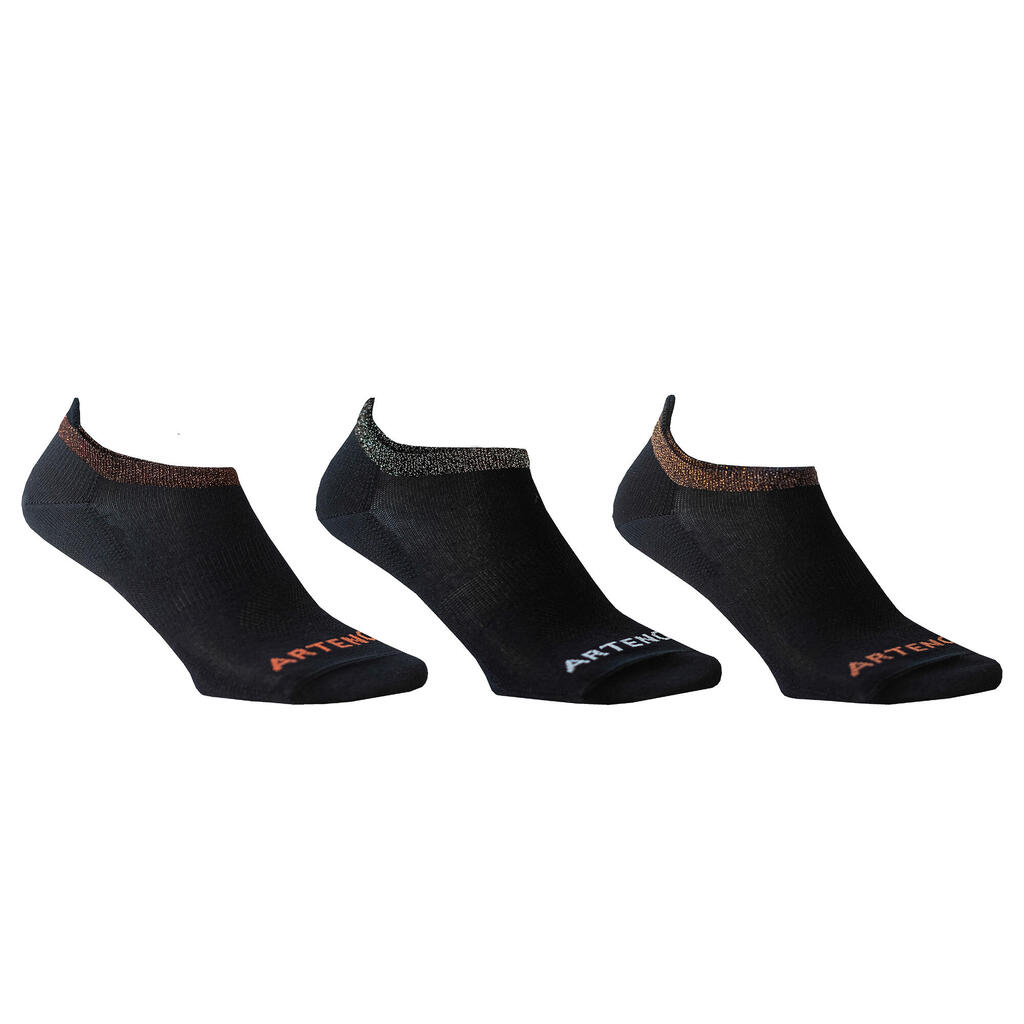 Tennissocken RS 160 Low 3er-Pack schwarz/silber gold/glänzend