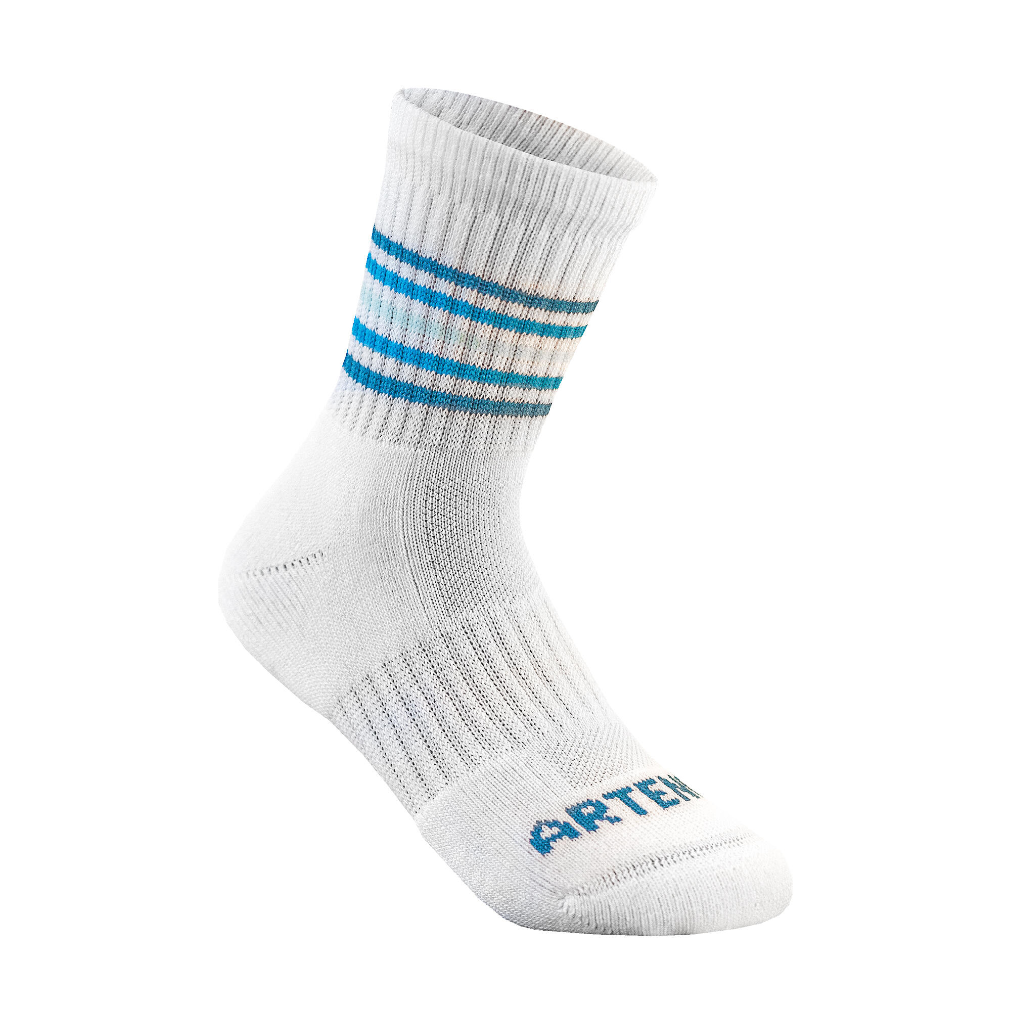 Kids' High-Cut Sports Socks RS 500 Tri-Pack Sky/White/Blue 3/4