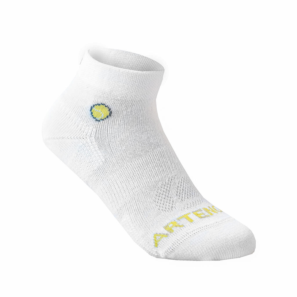 CHAUSSETTES DE SPORT ENFANT MI-HAUTES ARTENGO RS 160  BLANC  BLEU LOGO LOT DE 3@