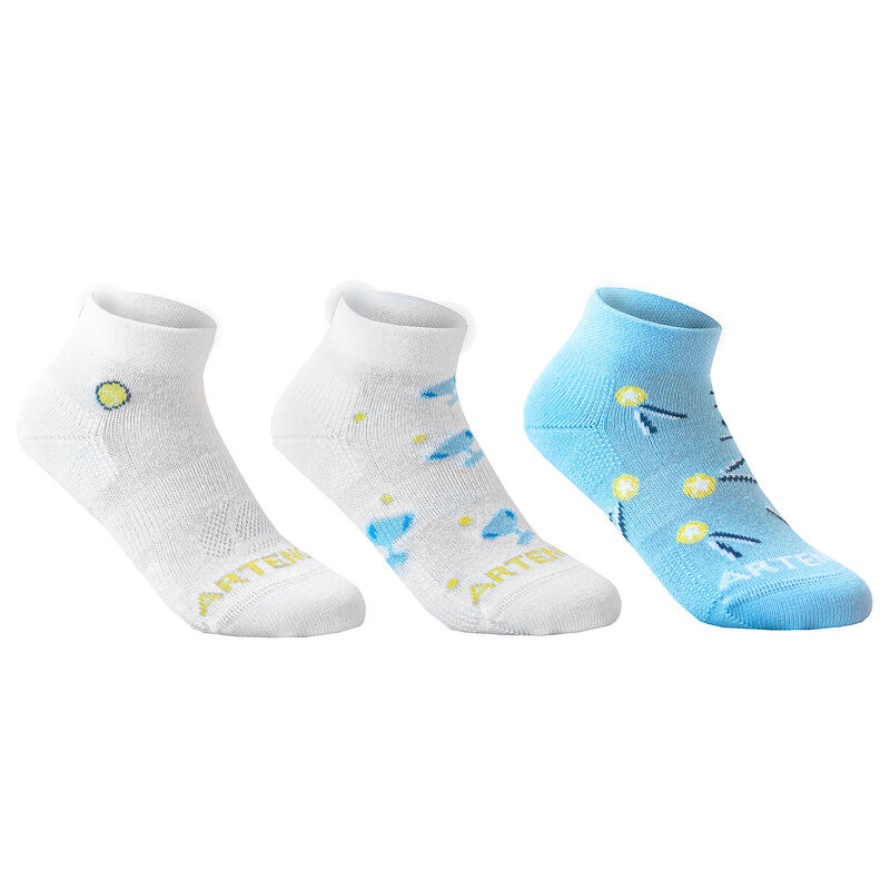 Dětské polovysoké tenisové ponožky RS160 bílé, modré, s logem 3 páry 