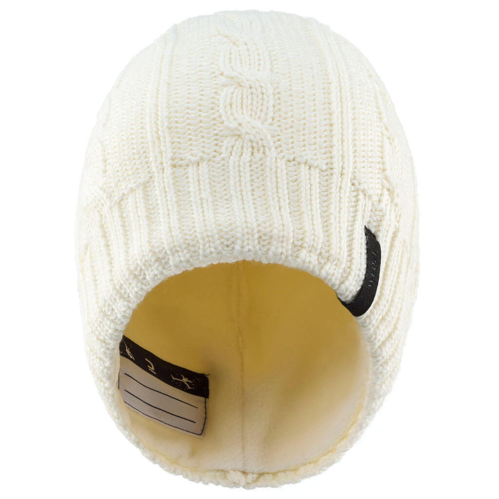 KIDS SKI HAT CABLE KNIT ECRU