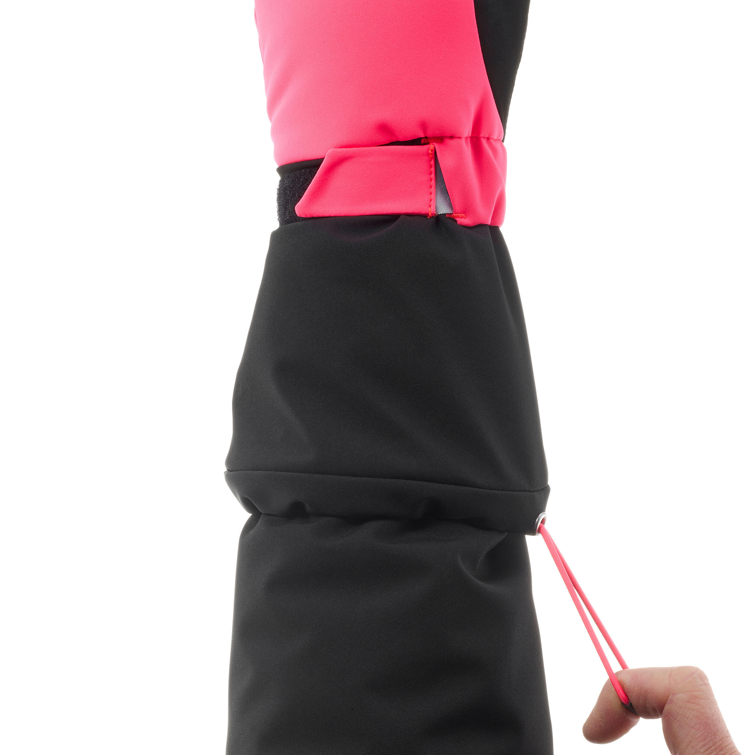 KIDS’ WARM AND WATERPROOF SKI MITTENS - 550 BLACK NEON PINK 6/6