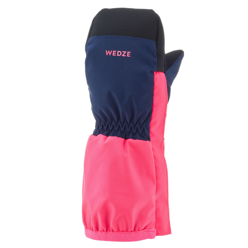 Kids’ warm and waterproof ski mittens blue neon pink