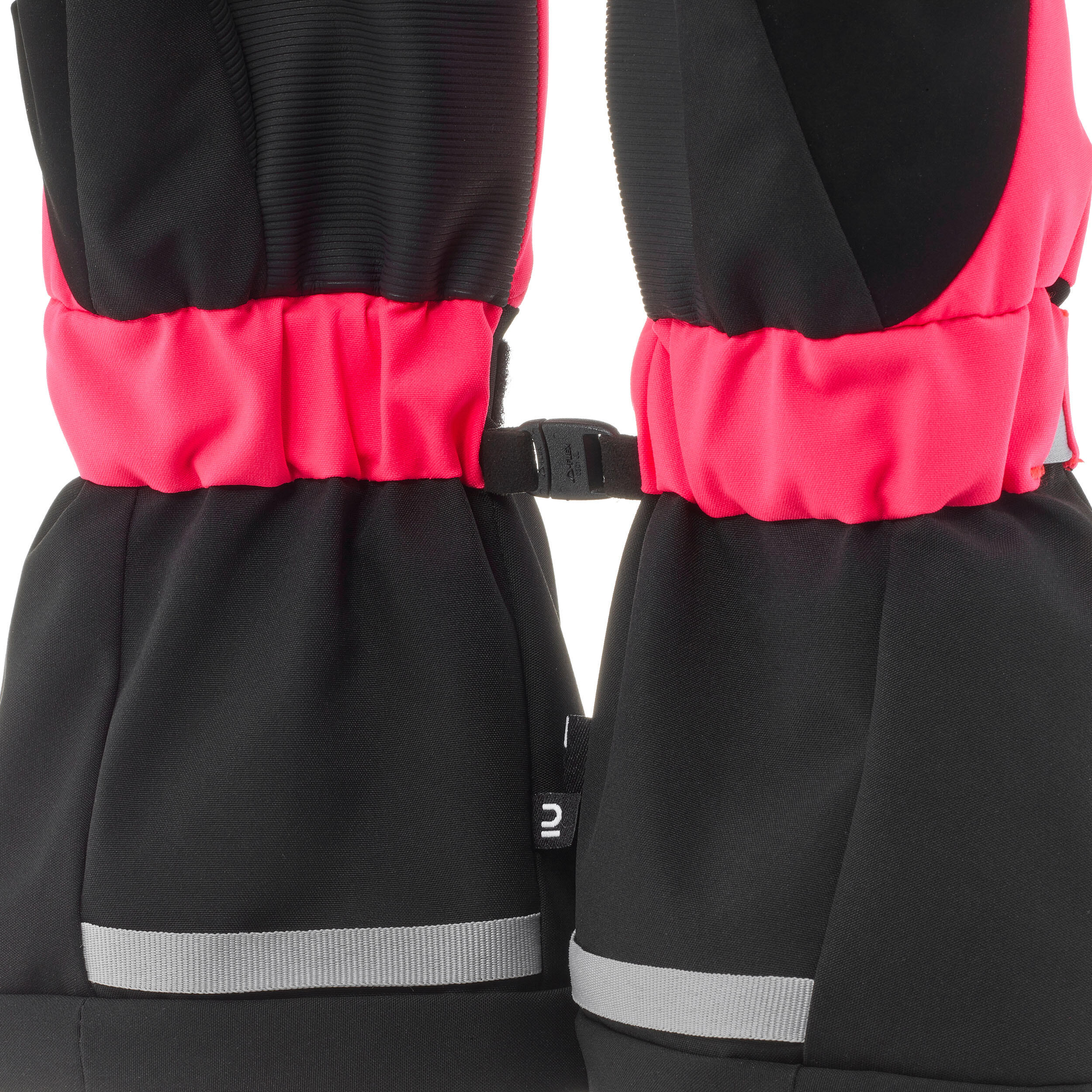 KIDS’ WARM AND WATERPROOF SKI MITTENS - 550 BLACK NEON PINK 5/6