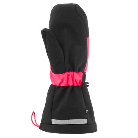 KIDS’ WARM AND WATERPROOF SKI MITTENS - 550 BLACK NEON PINK