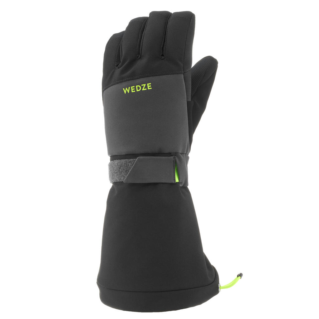 Kids’ warm and waterproof ski gloves 550 black grey