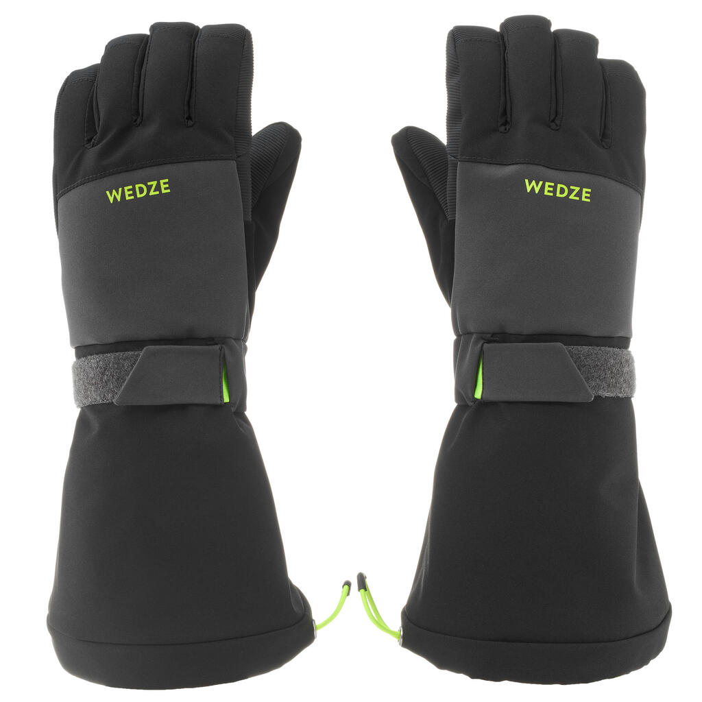 KIDS’ WARM AND WATERPROOF SKI GLOVES - 500 LONG GREEN