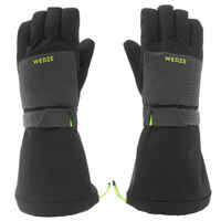 KIDS’ WARM AND WATERPROOF SKI GLOVES 550 BLACK GREY