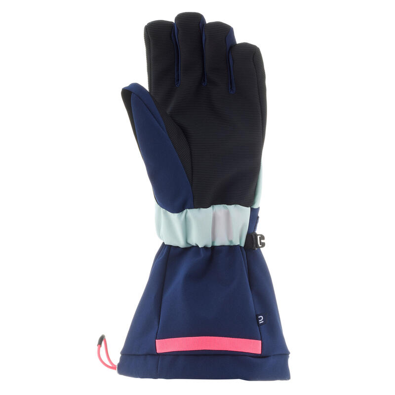 GANTS DE SKI ENFANT CHAUDS ET IMPERMEABLES 550 MARINES/BLEUS CIEL/ROSES FLUO