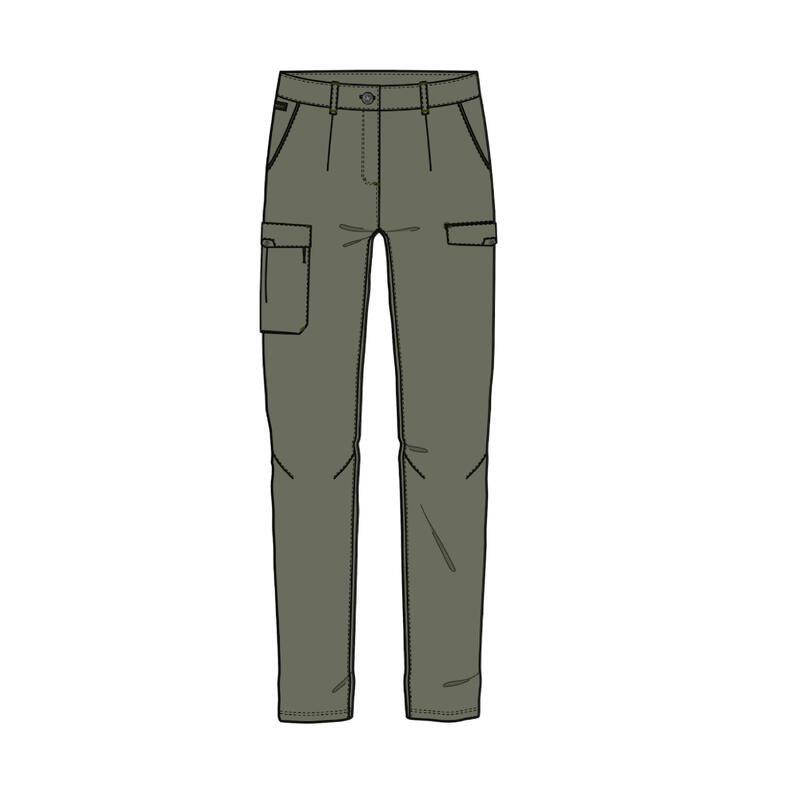 PANTALON CARGO EN COTON DE TREKKING & VOYAGE - TRAVEL 100 - KAKI - FEMME