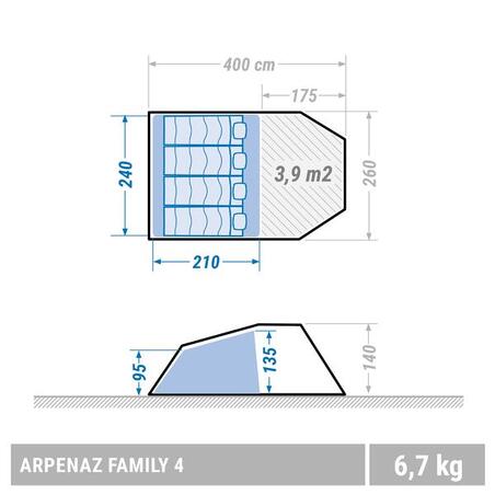 Палатка дуговая для кемпинга 4–местная 1–комнатная Arpenaz 4