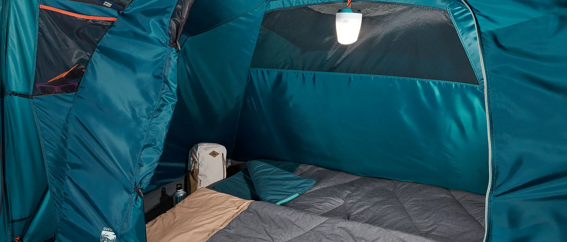 Inside a tent