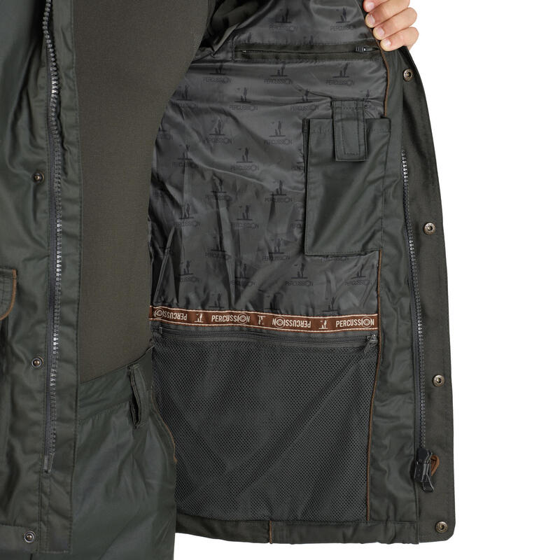 Veste chasse imperméable résistante Percussion Impertane verte